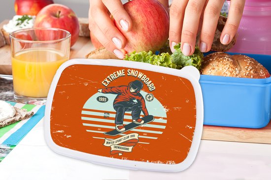 Lunch box Blauw - Lunch box - Boîte à pain - Snowboard - Homme - Citation - Vintage - 18x12x6 cm - Enfants - Garçon