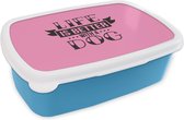Broodtrommel Blauw - Lunchbox - Brooddoos - Quotes - Spreuken - Hond - Life is better with a dog - 18x12x6 cm - Kinderen - Jongen