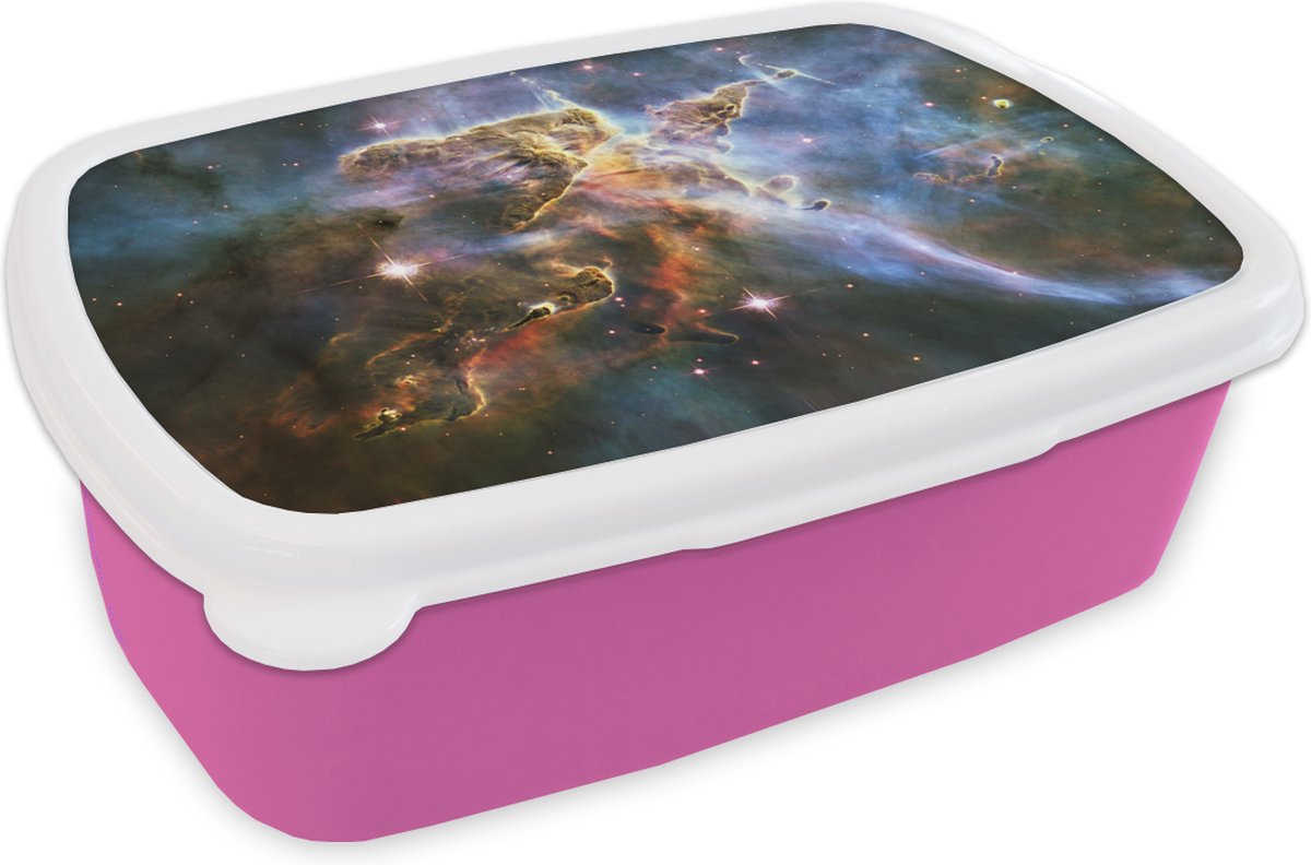 Broodtrommel Roze - Lunchbox - Brooddoos - Galaxy - Sterren - Licht - 18x12x6 cm - Kinderen - Meisje