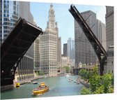 Plezierboten op het waterfront in Downtown Chicago - Foto op Plexiglas - 90 x 60 cm