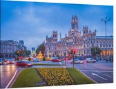 Verkeersdrukte rond het Plaza de Cibeles in Madrid - Foto op Canvas - 150 x 100 cm