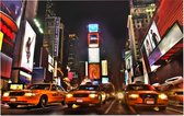 Gele taxi's op Times Square in nachtelijk New York - Foto op Forex - 60 x 40 cm