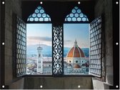 Doorkijk uit raam op de Dom van Florence - Foto op Tuinposter - 100 x 75 cm