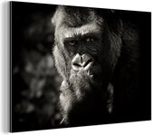 Wanddecoratie Metaal - Aluminium Schilderij Industrieel - Dierenprofiel gorilla in zwart-wit - 180x120 cm - Dibond - Foto op aluminium - Industriële muurdecoratie - Voor de woonkamer/slaapkamer