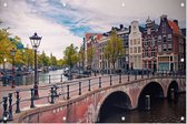 Hollandse grachtenpanden aan een Amsterdamse gracht - Foto op Tuinposter - 90 x 60 cm