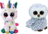 Ty - Knuffel - Beanie Boo's - Harmonie Unicorn & Owlette Owl