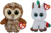 Ty - Knuffel - Beanie Boo's - Percy Owl & Christmas Unicorn