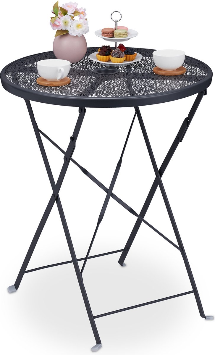 Relaxdays balkontafel inklapbaar 60 cm - parasolgat - bistrotafel - tuintafel - metaal