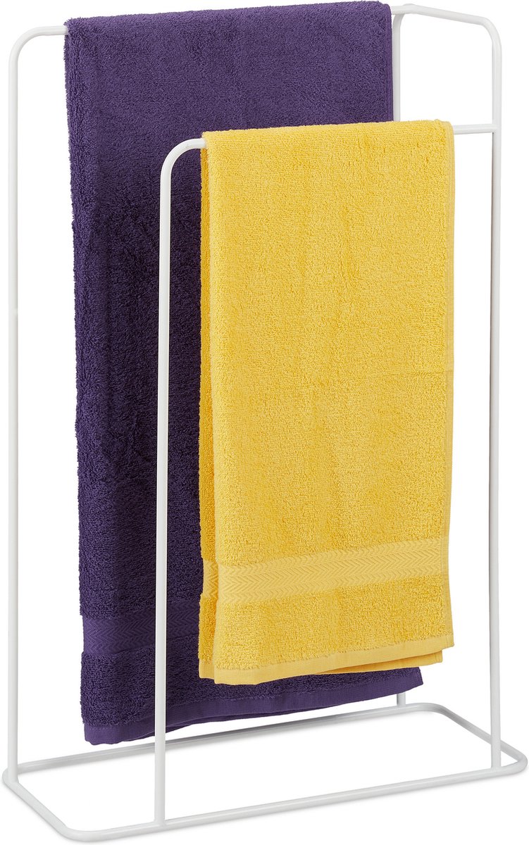 Relaxdays handdoekrek wit - met 2 stangen - staande handdoekenhouder - handdoekenrek staal