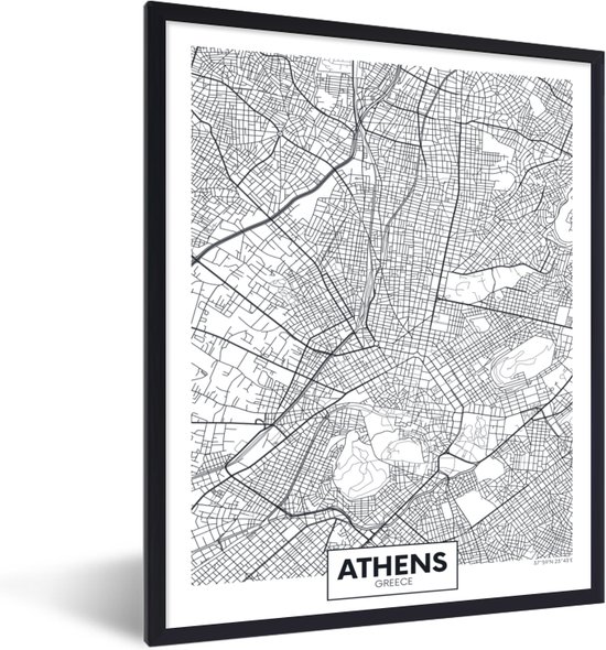 Affiche avec cadre Carte - Athènes - Grèce - Minimalisme - 30x40 cm