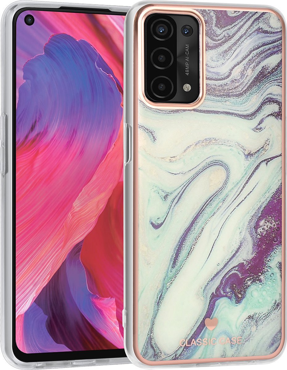 UNIQ Classic Case Oppo A54 5G & A74 5G TPU Backcover hoesje - Marble Aquamarine