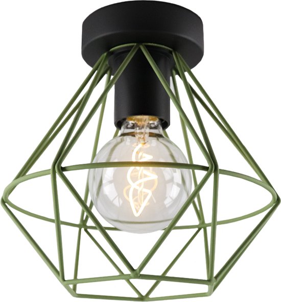 Olucia Jochem - Industriële Plafondlamp - Metaal - Groen;Zwart - Overig - 21 cm