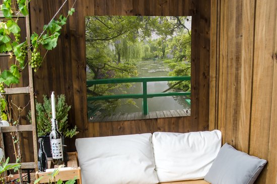 Toile jardin Vue sur l'eau depuis le pont japonais dans le jardin de Monet à Giverny - 100x100 cm