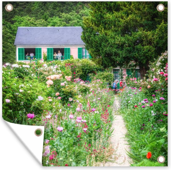 Tuindoek Pad naar boerderij met de deurtjes in de tuin van Monet in Frankrijk - 100x100 cm