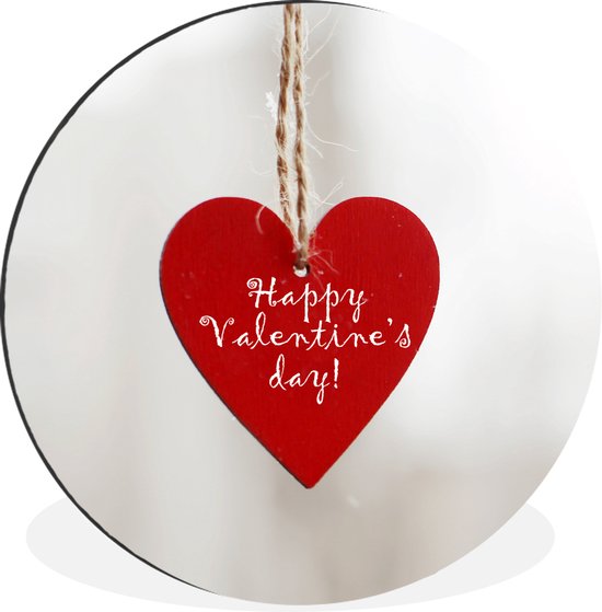 WallCircle - Wandcirkel - Muurcirkel - Een hartje met de tekst happy valentines day voor valentijn - Aluminium - Dibond - 140x140 cm - Binnen en Buiten