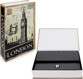 Navaris boekkluis London stijl - Geldkistje - Gecamoufleerde kluis voor in de boekenkast - Kluis sieraden met sleutel - Verborgen kluis
