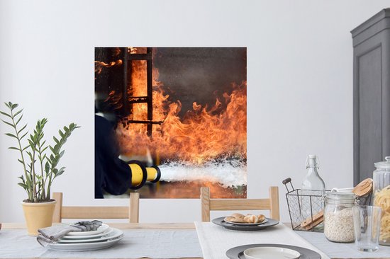Stickers muraux - Film autocollant - Les Pompiers tirent de la mousse sur le feu - 100x100 cm - Film adhésif - Stickers muraux chambre d'enfant - Papier peint autocollant XXL
