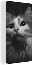Tableau sur toile Profil animal chat en noir et blanc - 20x40 cm - Décoration murale