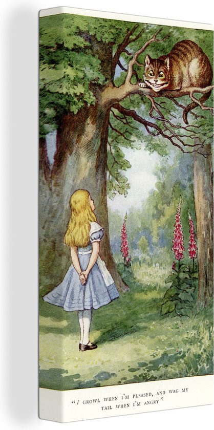 Canvas Schilderij Vintage illustratie Alice en de kolderkat - 20x40 cm - Wanddecoratie