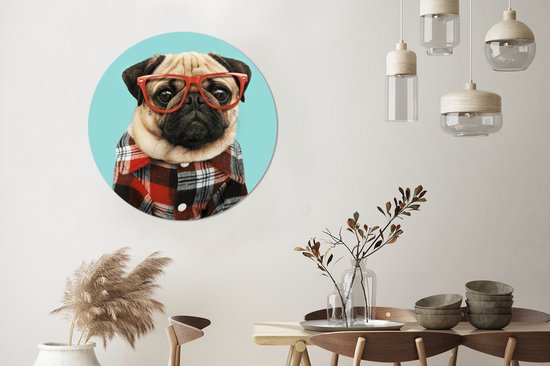 WallCircle - Peinture - Chien Hipster Lunettes Blouse Et - Multicolore - 90 X 90 Cm
