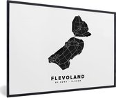 Fotolijst incl. Poster - Flevoland - Kaart - Zwart - Wit - 90x60 cm - Posterlijst