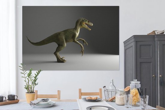 Canvas schilderij 150x100 cm - Wanddecoratie Velociraptor - Dinosaurus - Grijs - Muurdecoratie woonkamer - Slaapkamer decoratie - Kamer accessoires - Schilderijen op canvas