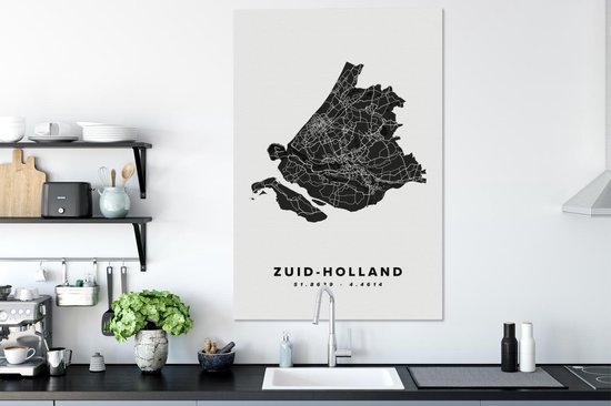 Peinture sur toile Holland du Sud - Pays- Nederland - Carte routière - 90x140 cm - Décoration murale