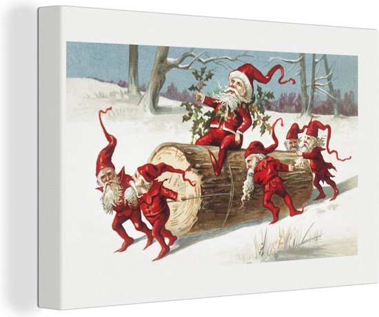 Canvas Schilderij Kerst - Boom - Sneeuw - 90x60 cm - Wanddecoratie