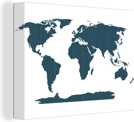 Canvas Wereldkaart - 40x30 - Wanddecoratie Wereldkaart - Vormen - Blauw