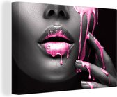 Canvas - Schilderij - Lippen - Roze - Vrouw - Verf - Schilderij vrouw - 90x60 - Canvasdoek - Slaapkamer - Muurdecoratie