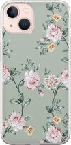 iPhone 13 hoesje siliconen - Bloemetjes - Soft Case Telefoonhoesje - Bloemen - Transparant, Groen