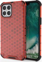 Apple iPhone 12 Hoesje - Mobigear - Honeycomb Serie - Hard Kunststof Backcover - Rood - Hoesje Geschikt Voor Apple iPhone 12