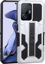 Xiaomi 11T Hoesje - Mobigear - Armor Stand Serie - Hard Kunststof Backcover - Zilver - Hoesje Geschikt Voor Xiaomi 11T
