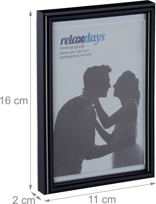 cadre photo relaxdays 10x15 cm - cadre photo - cadres d'échange - 2 cadres photo - passe partout noir