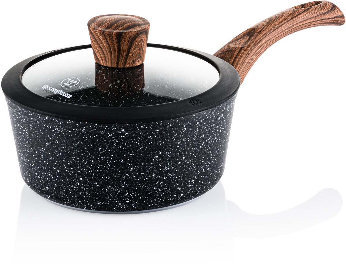 Bol.com Westinghouse Steelpan – Ø 18 cm – Inductie Pan – Inclusief Deksel – Black Marble Wood aanbieding