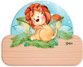 naambord leeuw 12 x 17 cm hout bruin/oranje/lichtbruin