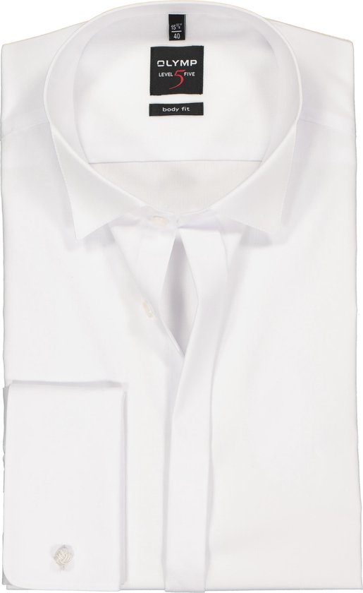 OLYMP Level 5 body fit overhemd - mouwlengte 7 - smoking overhemd - wit met wing kraag - Strijkvriendelijk - Boordmaat: 44