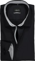 VENTI modern fit overhemd - zwart (contrast) - Strijkvrij - Boordmaat: 42