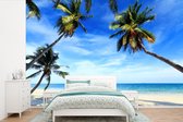 Papier peint Papier peint photo en vinyle - Les Palmiers fournissent de l'ombre sur une plage tropicale largeur 450 cm x hauteur 300 cm - Tirage photo sur papier peint (disponible en 7 tailles) / Mer et plage