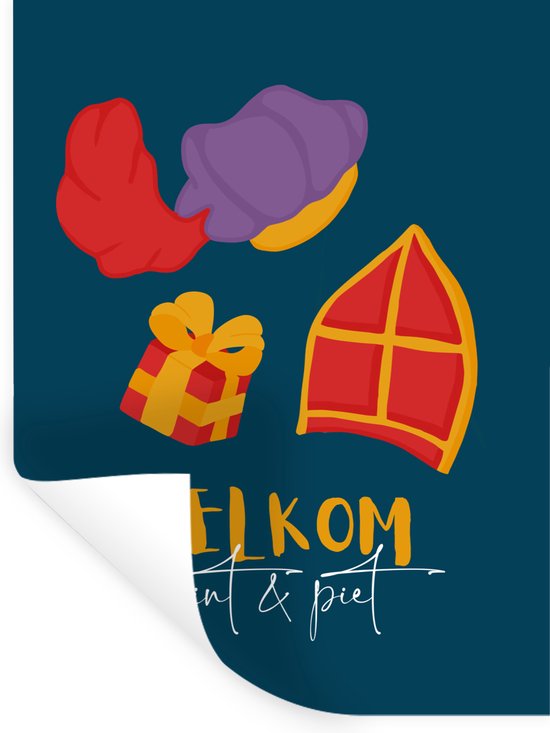 Muurstickers - Sticker Folie - Sinterklaas - Quotes - Sint - Tekst - Welkom Sint en Piet - Kinderen - Jongens - Meisjes - Kindje - 60x80 cm - Plakfolie - Muurstickers Kinderkamer - Zelfklevend Behang