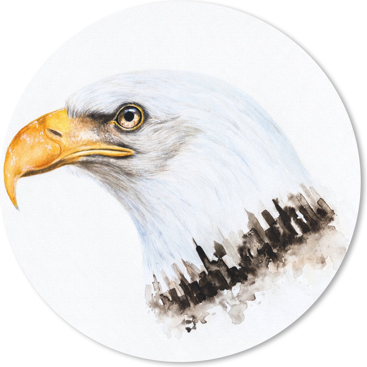 Muismat rond 40x40 cm - Mousepad Arend - Vogel - Waterverf - Ronde muismatten