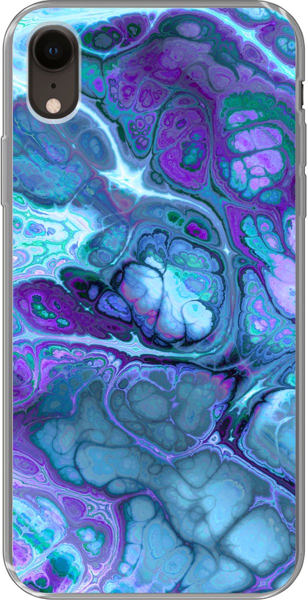 Telefoonhoesje Geschikt voor iPhone XR hoesje - Kunst - Golf - Blauw - Psychedelisch - Siliconen Telefoonhoesje Telefoonhoesje