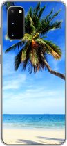 Geschikt voor Samsung Galaxy S20 hoesje - Palmbomen - Strand - Zee - Siliconen Telefoonhoesje