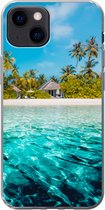 Geschikt voor iPhone 13 mini hoesje - Strand - Palmbomen - Zee - Siliconen Telefoonhoesje