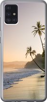 Geschikt voor Samsung Galaxy A52 5G hoesje - Strand - Zee - Palmboom - Siliconen Telefoonhoesje