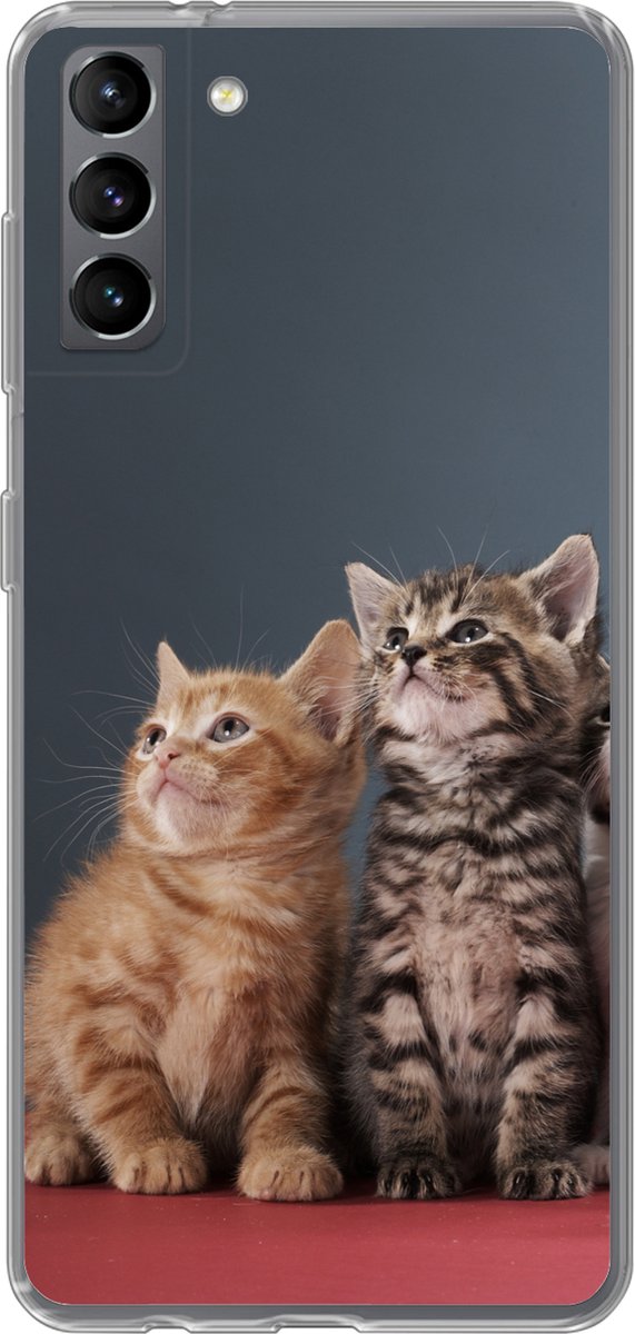 Telefoonhoesje Geschikt voor Samsung Galaxy S21 Plus hoesje - Kittens - Blauw - Roze - Meisjes - Kinderen - Jongens - Kind - Siliconen Telefoonhoesje Telefoonhoesje