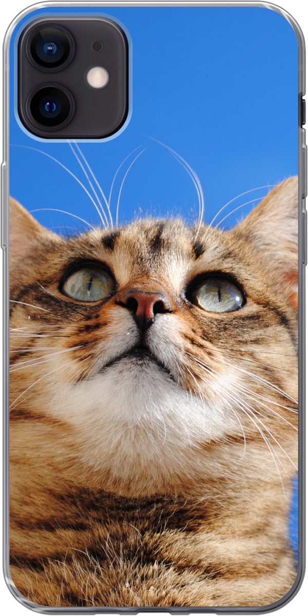 Telefoonhoesje Geschikt voor iPhone 12 mini hoesje - Kat - Bruin - Lucht - Meisjes - Kinderen - Jongens - Kids - Siliconen Telefoonhoesje Telefoonhoesje