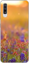 Geschikt voor Samsung Galaxy A70 hoesje - Bloemen - Goud - Zon - Siliconen Telefoonhoesje