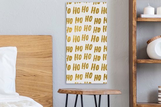 Peinture sur toile Citations - Père Noël - Dictons - Ho ho ho - Or - 20x40 cm - Décoration murale