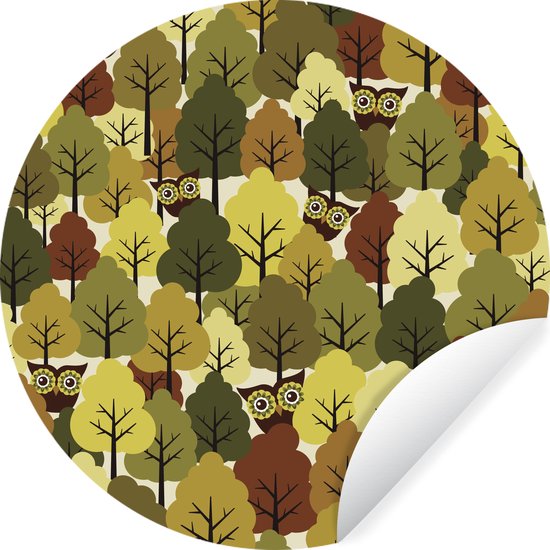 Illustration d'une forêt d'automne avec des hiboux Wall Circle Sticker papier peint 80x80 cm / cercle papier peint / cercle mural / cercle vivant - autocollant & coupe ronde